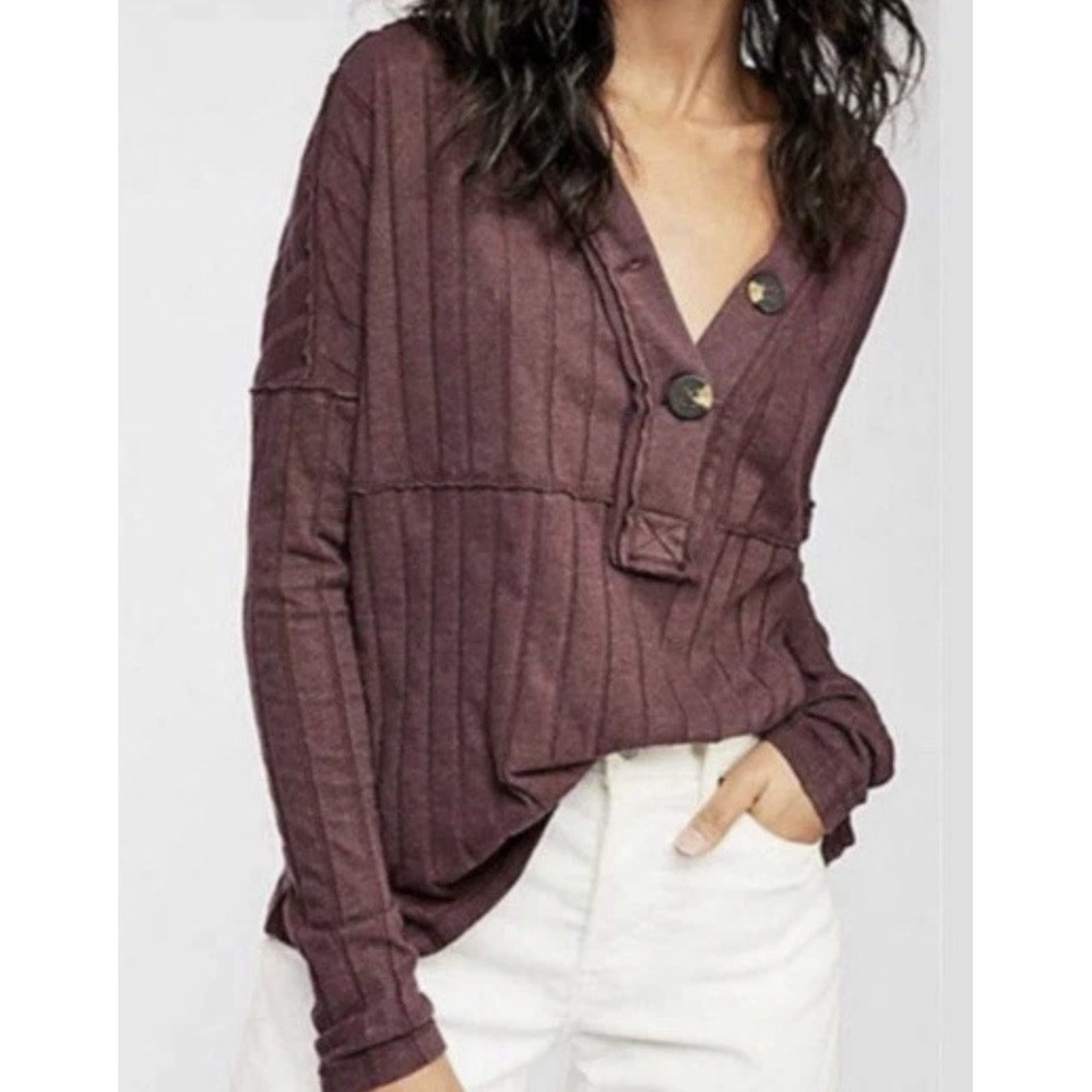 Free People We The Free In The Mix Henley Top Size S Color Magic Berry